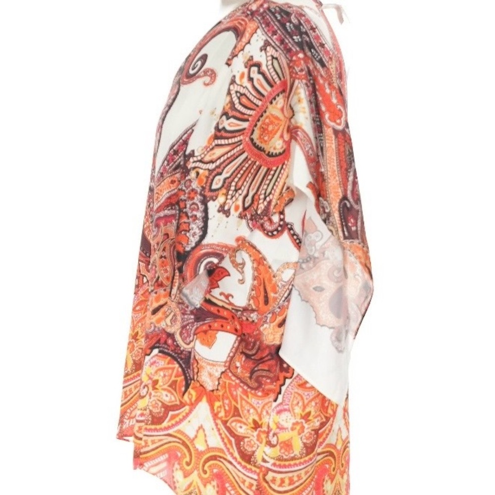 NWT Chico's Vibrant Paisley Blouse - Red, Orange, Cream V-Neck and Flare Sleeves - Picture 4 of 6